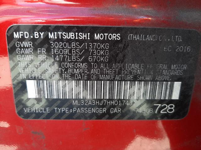 2017 MITSUBISHI MIRAGE ES ML32A3HJ7HH017432