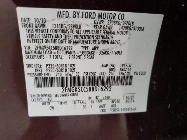 2011 FORD FLEX SEL 2FMGK5CC5BBD16292