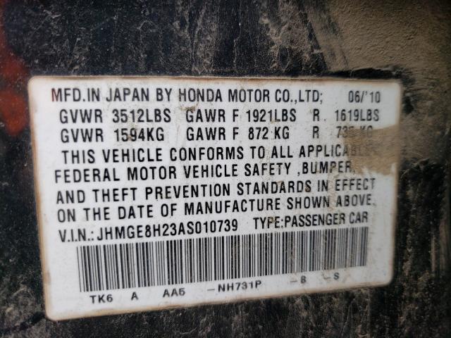 2010 HONDA FIT JHMGE8H23AS010739