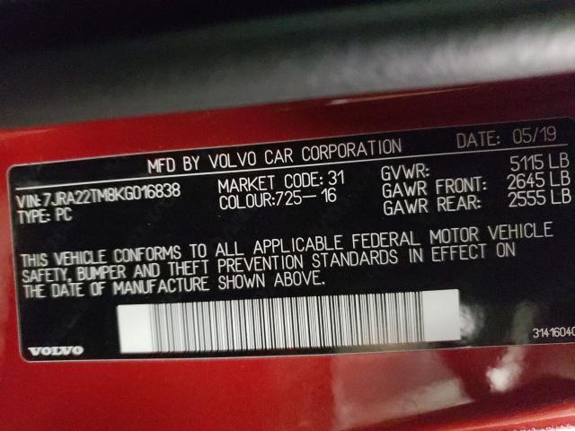 2019 VOLVO S60 T6 R-D 7JRA22TM8KG016838