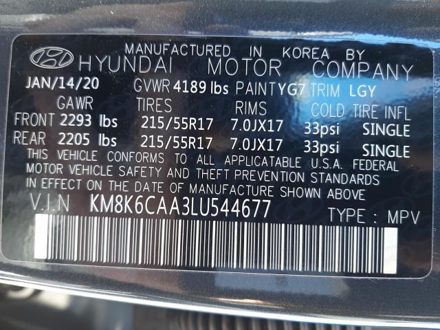 2020 HYUNDAI KONA SEL P KM8K6CAA3LU544677