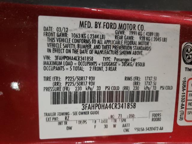 2012 FORD FUSION SE 3FAHP0HA4CR341858