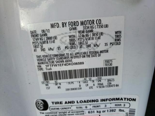 2013 FORD F150 SUPER 1FTFW1EF4DKD06589
