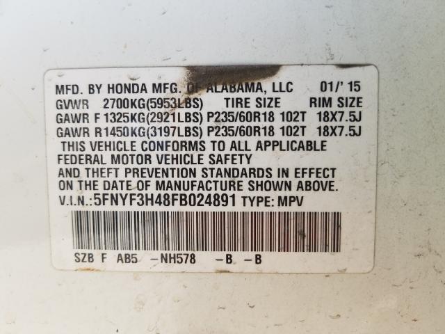 2015 HONDA PILOT EX 5FNYF3H48FB024891