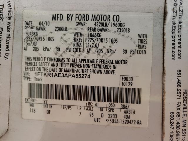 2010 FORD RANGER 1FTKR1AE3APA55274