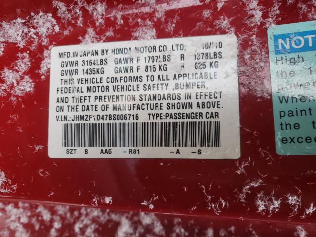 2011 HONDA CR-Z JHMZF1D47BS006716