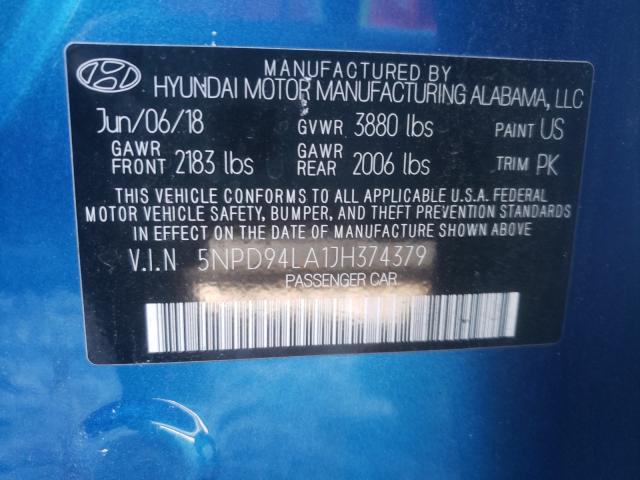 2018 HYUNDAI ELANTRA EC 5NPD94LA1JH374379