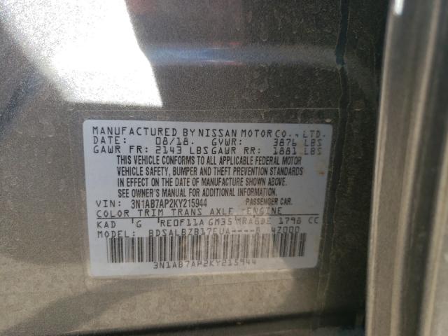 2019 NISSAN SENTRA S 3N1AB7AP2KY215944