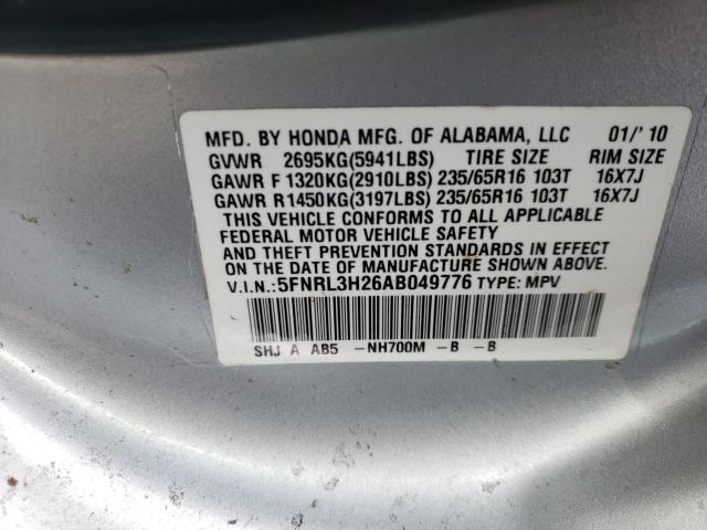 2010 HONDA ODYSSEY 5FNRL3H26AB049776