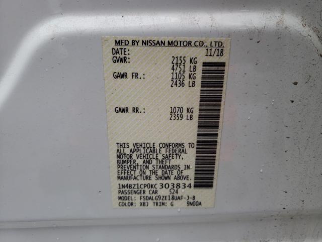 2019 NISSAN LEAF S PLU 1N4BZ1CP0KC303834