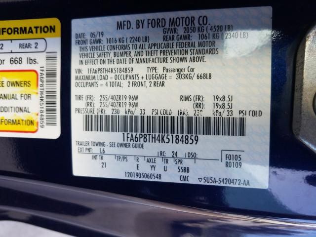 2019 FORD MUSTANG 1FA6P8TH4K5184859