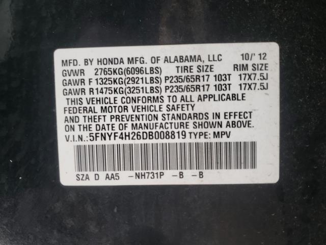 2013 HONDA PILOT LX 5FNYF4H26DB008819