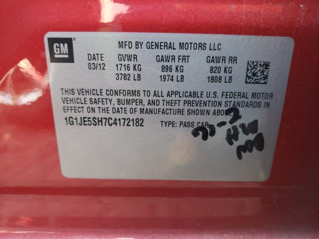 2012 CHEVROLET SONIC LTZ 1G1JE5SH7C4172182