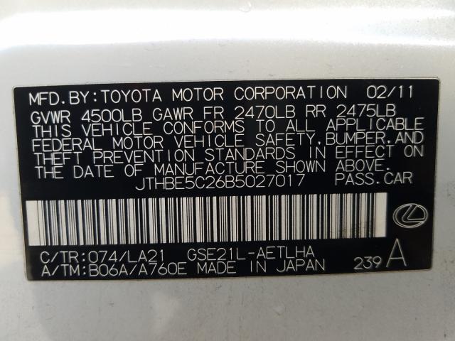 2011 LEXUS IS 350 JTHBE5C26B5027017