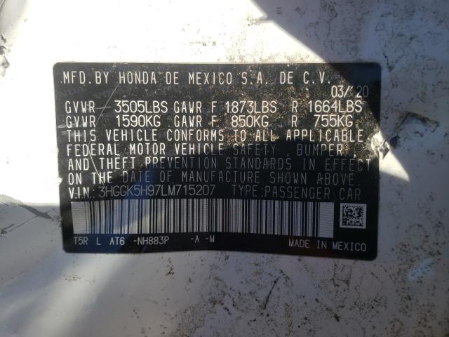 2020 HONDA FIT EXL 3HGGK5H97LM715207