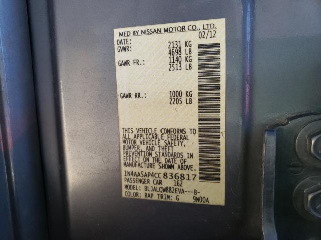 2012 NISSAN MAXIMA S 1N4AA5AP4CC836817