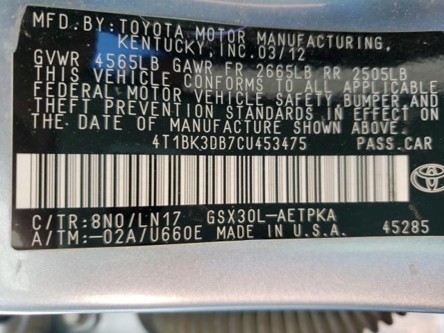 2012 TOYOTA AVALON BAS 4T1BK3DB7CU453475