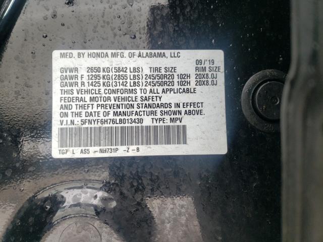 2020 HONDA PILOT BLAC 5FNYF6H76LB013430