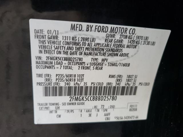 2011 FORD FLEX SEL 2FMGK5CC8BBD25780