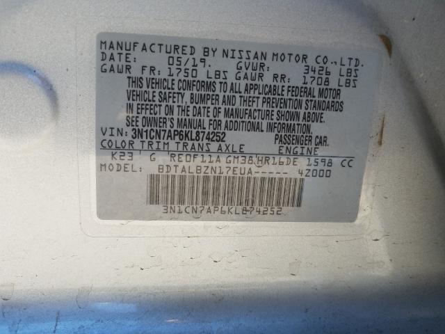 2019 NISSAN VERSA S - 3N1CN7AP6KL874252