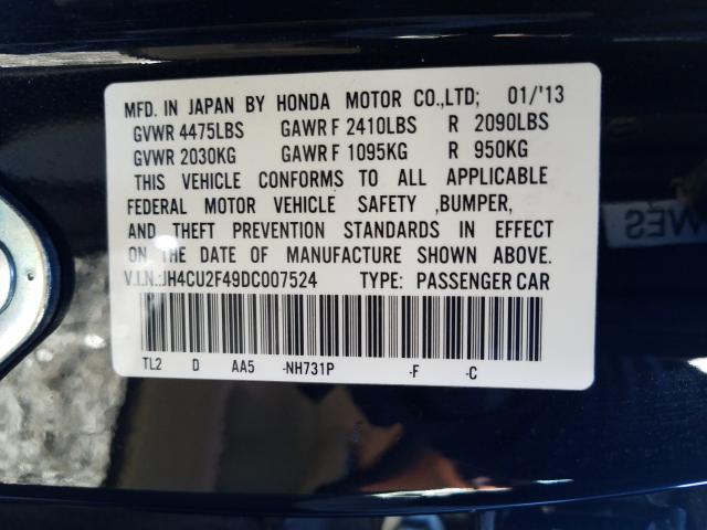 2013 ACURA TSX JH4CU2F49DC007524