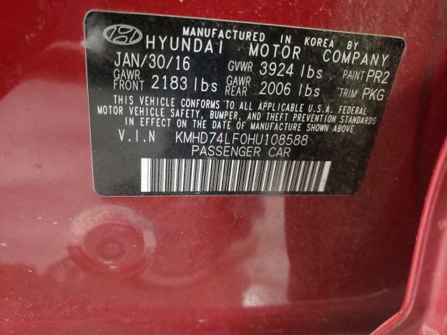 2017 HYUNDAI ELANTRA SE KMHD74LF0HU108588