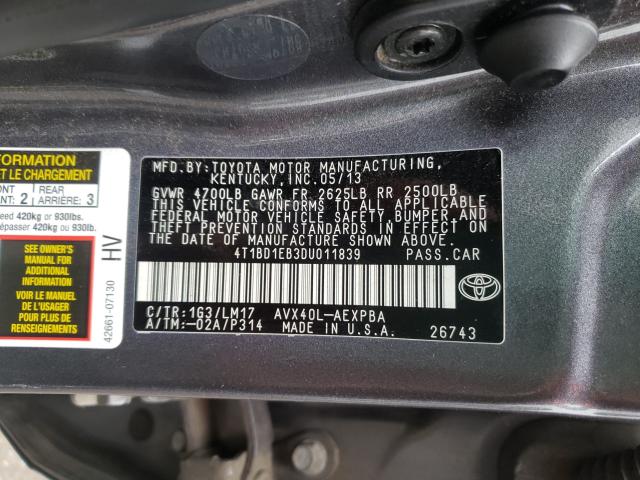 2013 TOYOTA AVALON HYB 4T1BD1EB3DU011839