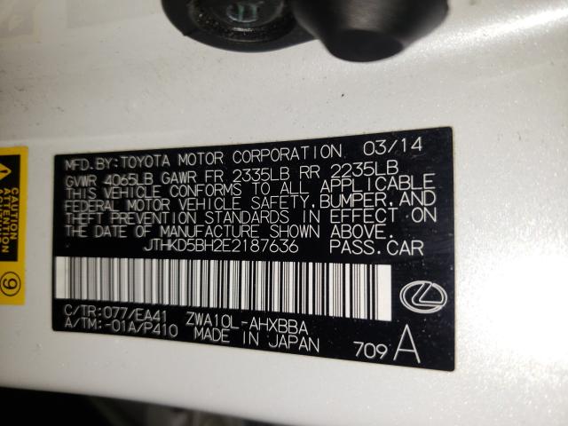 2014 LEXUS CT 200 JTHKD5BH2E2187636