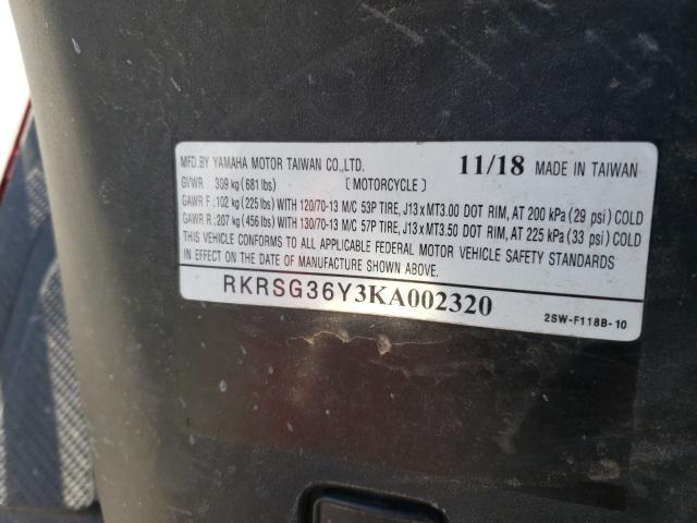 2019 YAMAHA XC155 RKRSG36Y3KA002320