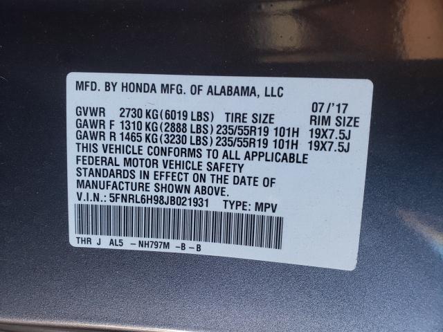 2018 HONDA ODYSSEY EL 5FNRL6H98JB021931