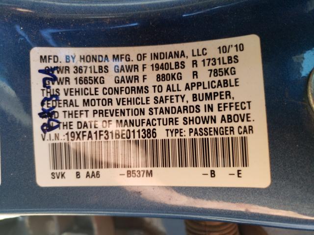 2011 HONDA CIVIC VP 19XFA1F31BE011386