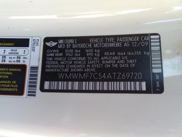 2010 MINI COOPER S WMWMF7C54ATZ69720