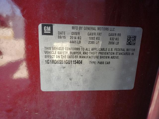 2016 CHEVROLET VOLT LTZ 1G1RD6S51GU115404