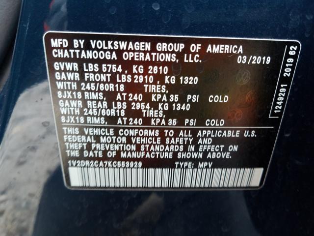 2019 VOLKSWAGEN ATLAS SE 1V2DR2CA7KC553929