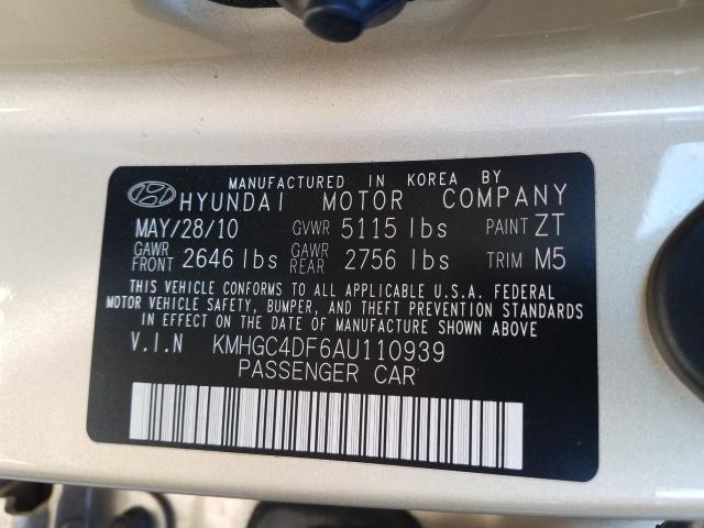 2010 HYUNDAI GENESIS 4. KMHGC4DF6AU110939