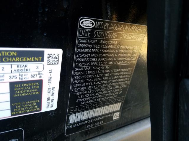 2020 LAND ROVER RANGE ROVE - SALGR2SU6LA599140