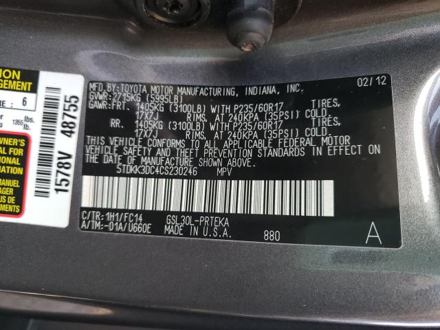 2012 TOYOTA SIENNA LE 5TDKK3DC4CS230246