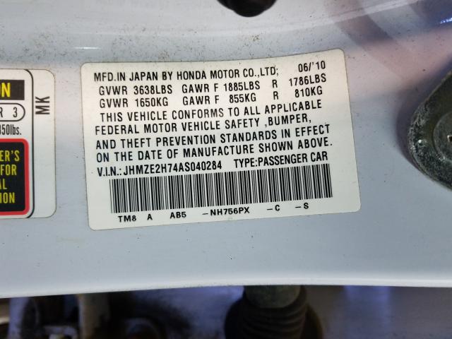 2010 HONDA INSIGHT EX JHMZE2H74AS040284