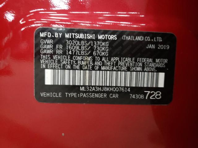 2019 MITSUBISHI MIRAGE ES ML32A3HJ8KH007614