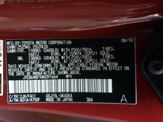 2010 TOYOTA FJ CRUISER JTEBU4BF9AK091664