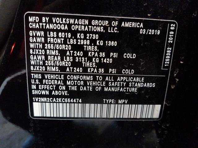2019 VOLKSWAGEN ATLAS SEL 1V2NR2CA2KC554474