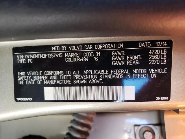 2015 VOLVO S60 PLATIN YV140MFM3F1357415