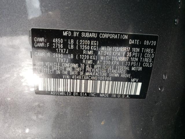 2021 SUBARU OUTBACK 4S4BTAACXM3106986