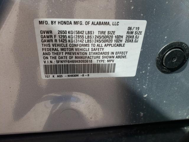 2019 HONDA PILOT TOUR 5FNYF6H69KB093618