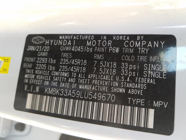 2020 HYUNDAI KONA LIMIT KM8K33A59LU549670