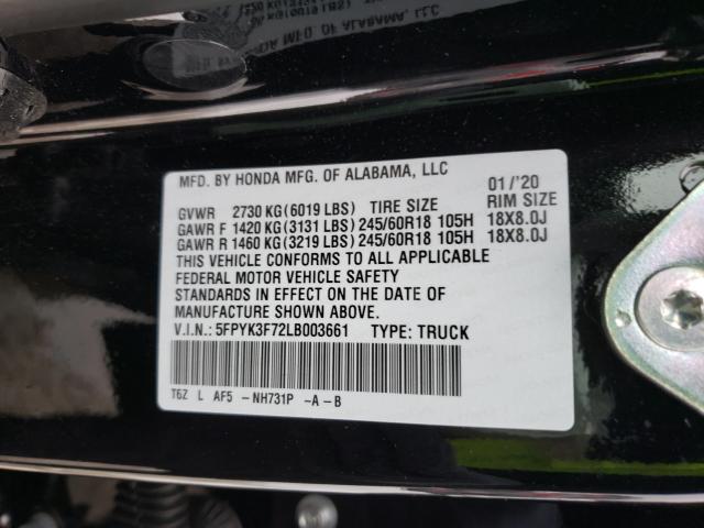 2020 HONDA RIDGELINE 5FPYK3F72LB003661