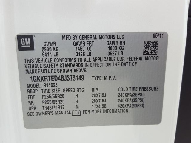 2011 GMC ACADIA DEN 1GKKRTED4BJ373149