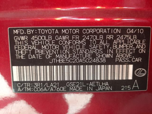 2010 LEXUS IS 350 JTHBE5C20A5024838