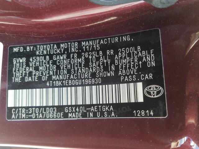 2016 TOYOTA AVALON XLE 4T1BK1EB0GU196930