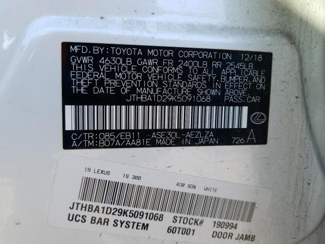 2019 LEXUS IS 300 - JTHBA1D29K5091068